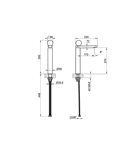 Смеситель для раковины Gessi Perle 74004 высокий без донного клапана с металлическим вентилем схема 3