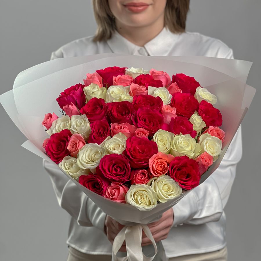 Розы 40 см 3 цвета в розовых тонах