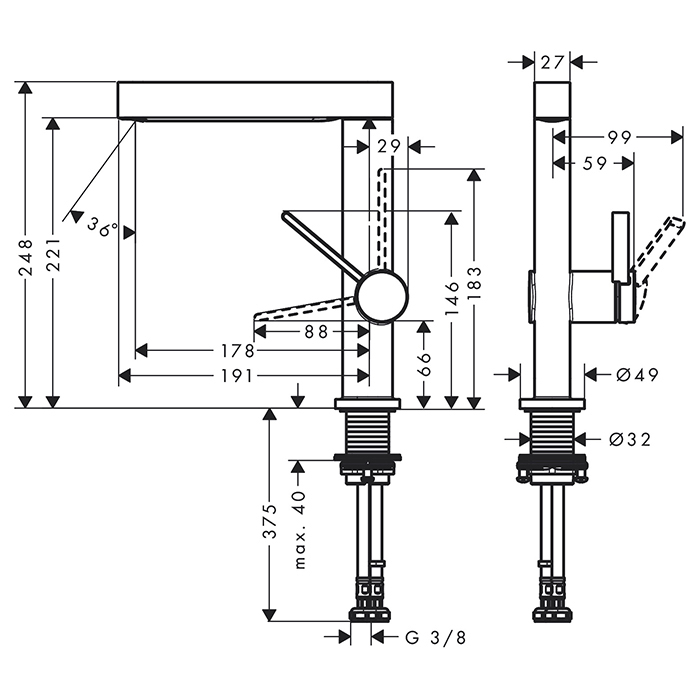Смеситель для раковины Hansgrohe Finoris 76060670 с поворотным изливом и донным клапаном черный матовый ФОТО