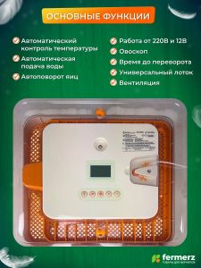 Инкубатор на 56 куринных яиц, с резервным питанием,  автоматическим переворотом и встроенным овоскопом