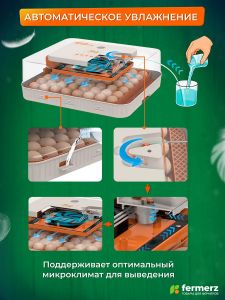 Инкубатор на 56 куринных яиц, с резервным питанием,  автоматическим переворотом и встроенным овоскопом