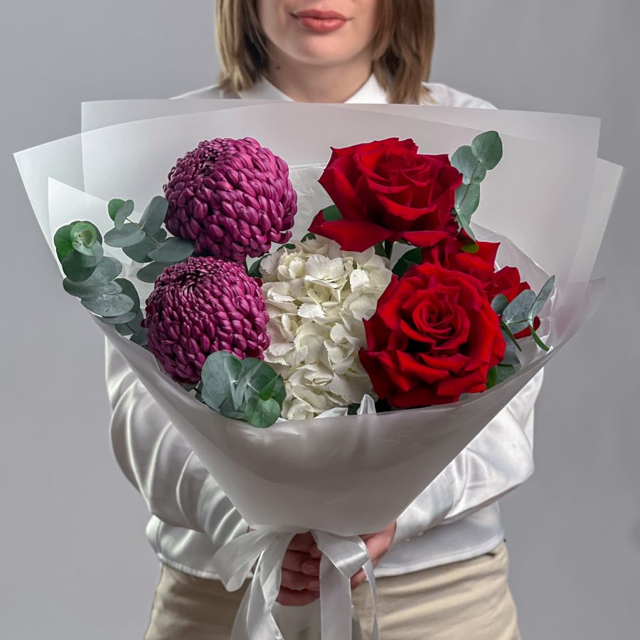 Авторский букет с французской розой и бигуди