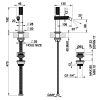 Смеситель для биде Gessi Incastri 75067 с донным клапаном схема 2