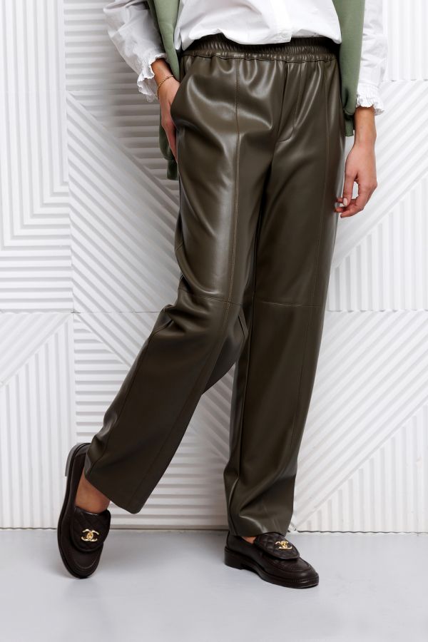 Брюки из экокожи на резинке 422 [хаки]