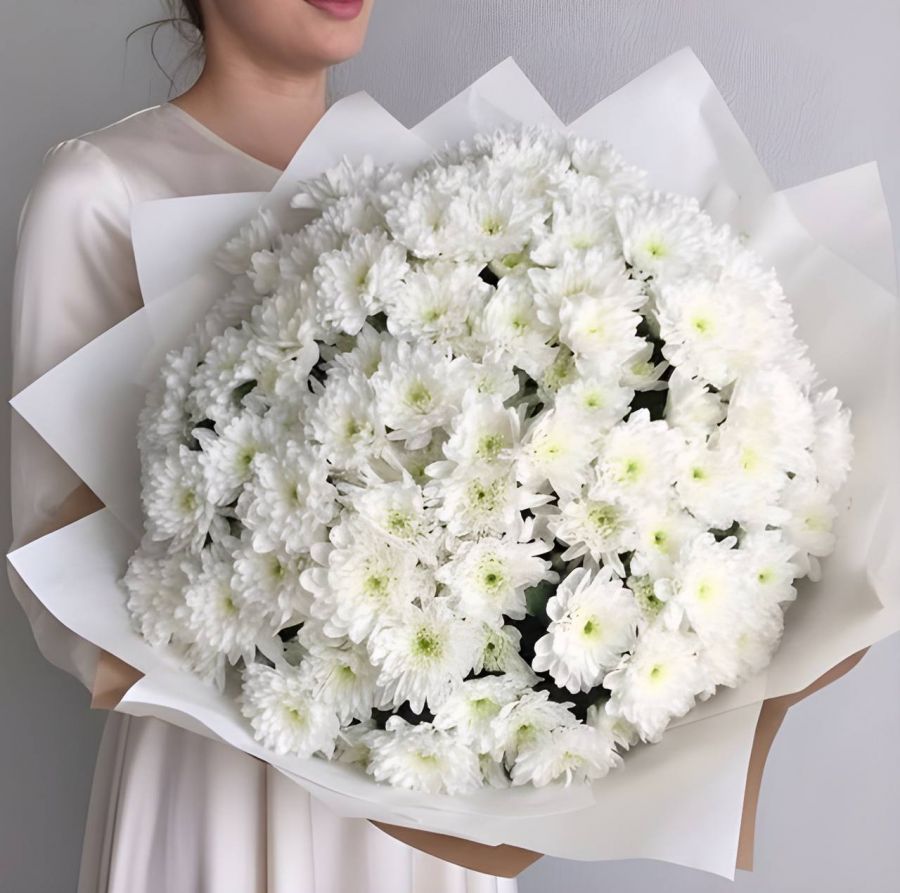 Монобукет из белых хризантем