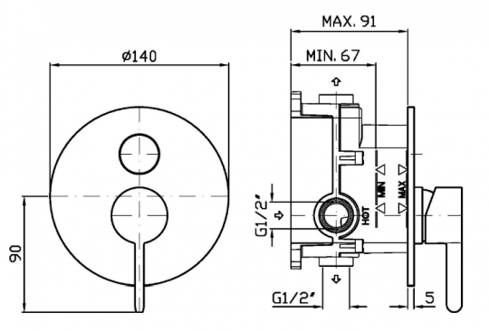 Встраиваемый смеситель для душа Zucchetti Isy22 ZIS776 с кнопочным переключателем схема 2 Встраиваемый смеситель для душа Zucchetti Isy22 ZIS776 с кнопочным переключателем схема 2