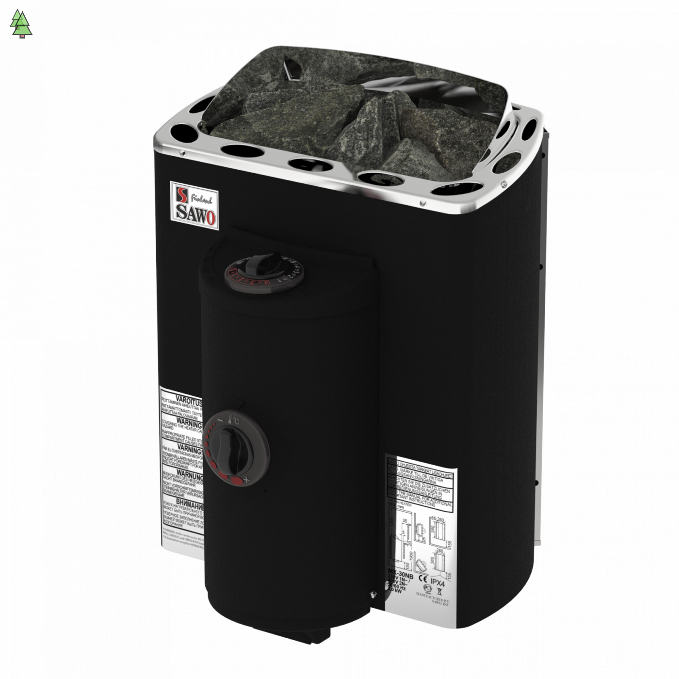 SAWO Электрическая печь FIBER COATED, MINI X: с термоизоляционным покрытием,нержавеющая сталь,3 кВт, MX-30NB-PF