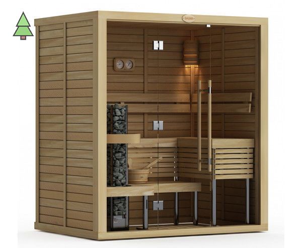 Сауна в сборе SAWO 1420ML-PA-G (1,4м х 2,0м, осина, полностью стеклянная стена, дизайн Piano, левая)