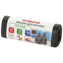 Мешки для мусора 90 л, черные, в рулоне 10 шт., прочные, ПВД 25 мкм, 60×95 см, LAIMA, 605332
