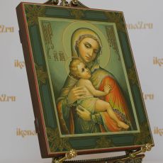 Рукописная Икона Богородицы с младенцем 27x31см (Палех авторская)