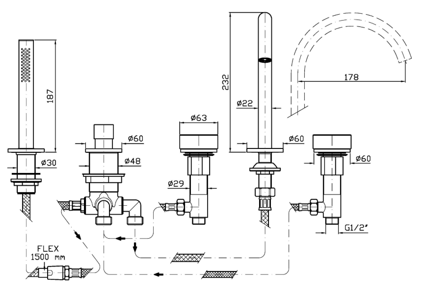 Смеситель на борт ванны Zucchetti Isy22 ZIS4533.C51 ФОТО