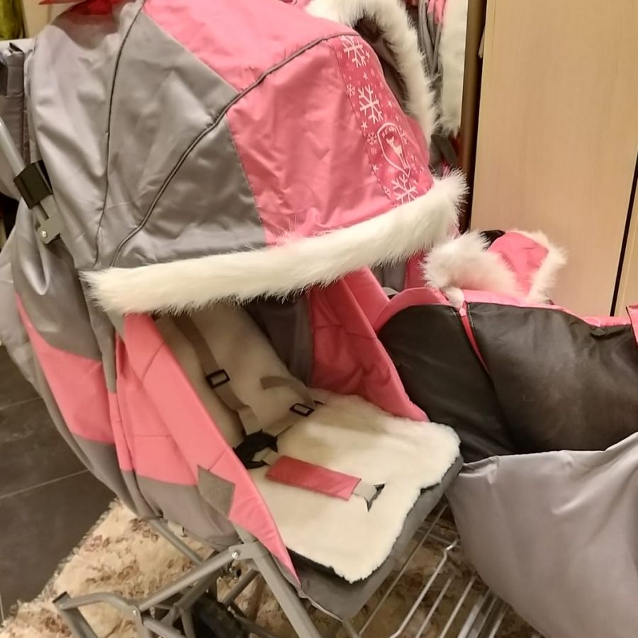 Санки-коляска для двойни (розовая)