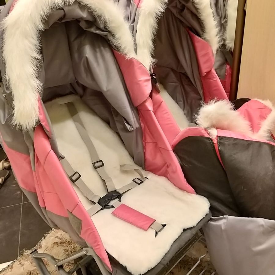 Санки-коляска для двойни (розовая)