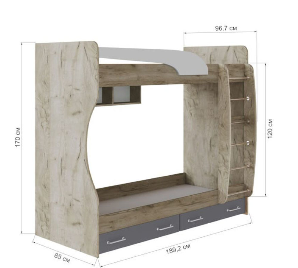 Кровать 2х ярусная "Колибри-Лофт"  без матрасов