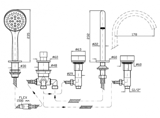 Смеситель на борт ванны Zucchetti Isy22 ZIS6513.C50 схема 2