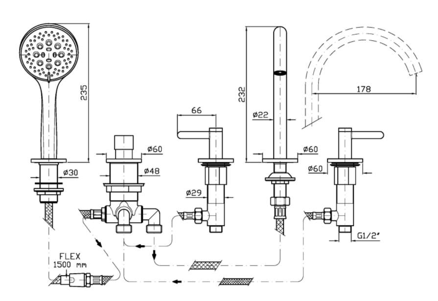 Смеситель на борт ванны Zucchetti Isy22 ZIS3513 ФОТО