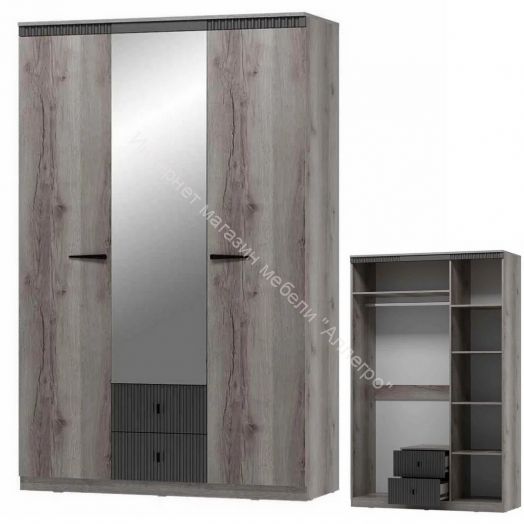 Шкаф трехдверный на цоколе Ольга 3  Дуб делано серый