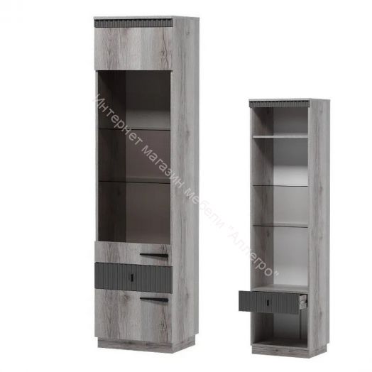 Шкаф витрина пенал на цоколе Ольга 3 Дуб делано серый
