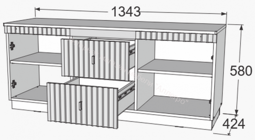 Тумба ТВ на цоколе Ольга 3 Дуб делано серый