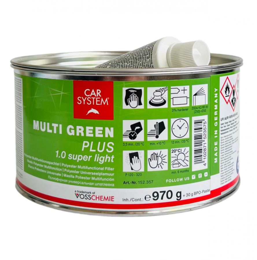Шпатлевка 2К полиэфирная  супер легкая "Multi Green Plus 1,0 SUPER Light" зеленая (1,0 кг)