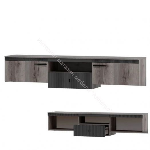 Тумба ТВ №1 подвесная на кронштейне Ольга 3 Дуб делано серый