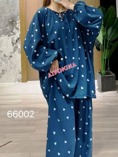 Домашний костюм муслин с брюками  AIPINGNA 66002 (синий сердечки)