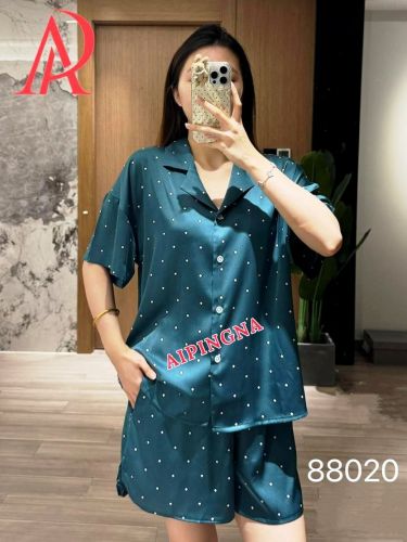 Пижама шелк  с шортами AIPINGNA 88020 (зеленая ромбы)