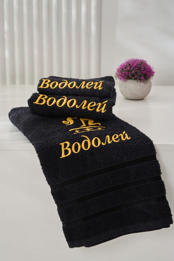 14418/10 Знаки зодиака полотенце махровое плотность 350гр [черный+водолей]