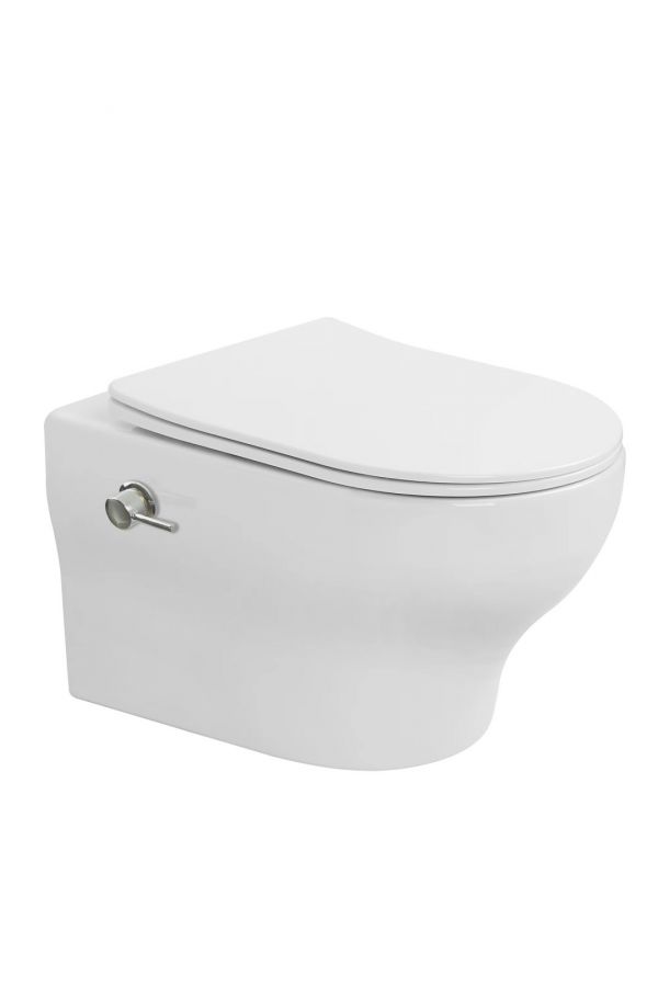 Унитаз подвесной с функцией биде FIORE Белый глянец c крышкой, функция Торнадо