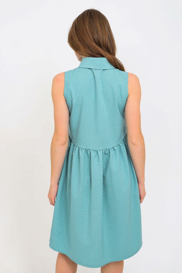 Платье Лен 1701 [горох мелкий зеленый]