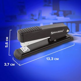 Степлер №24/6, 26/6 металлический BRAUBERG «Office», до 30 листов, черный, 228611