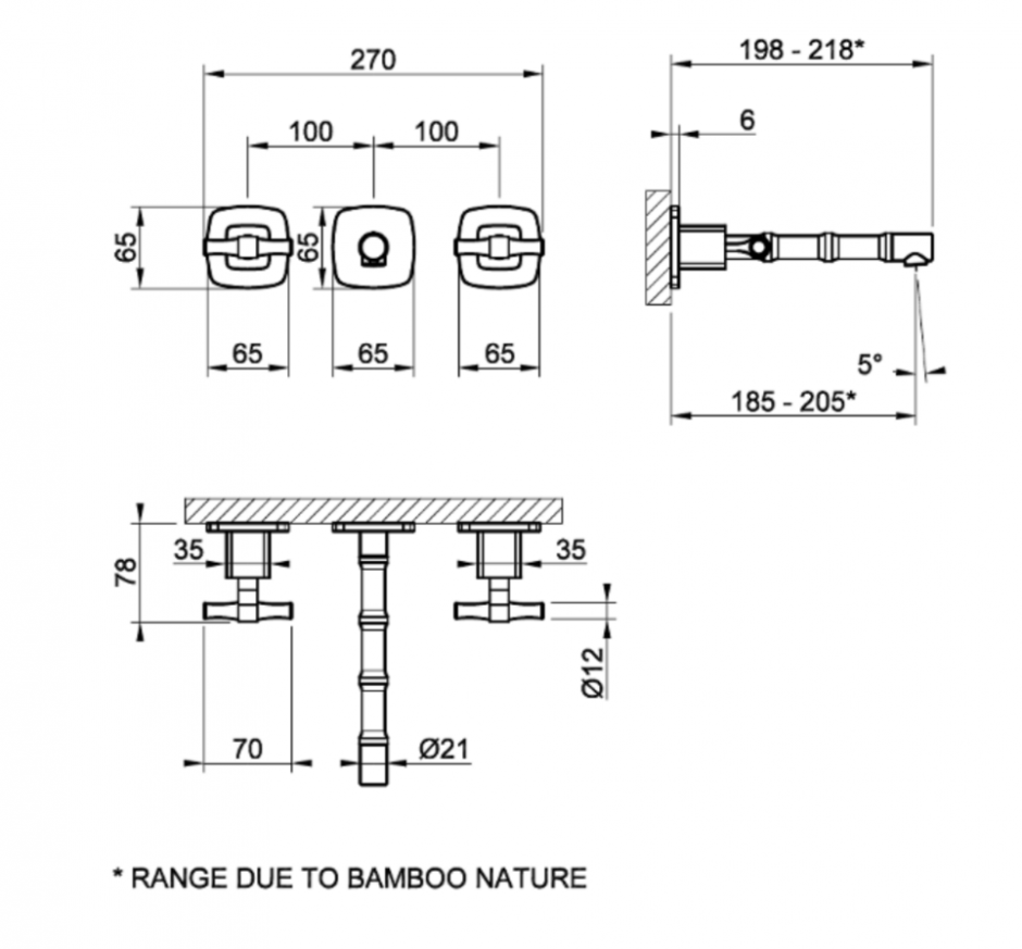 Смеситель для раковины встраиваемый Gessi Jacqueline 77291 на 3 отверстия с Т-образным вентилем под дерево ФОТО