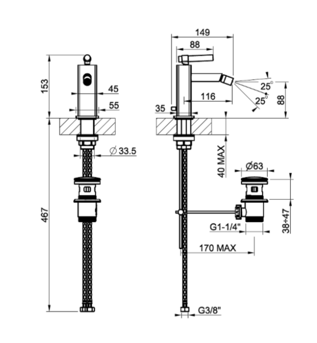 Смеситель для биде Gessi Jacqueline 77207 с донным клапаном и вентилем под дерево ФОТО