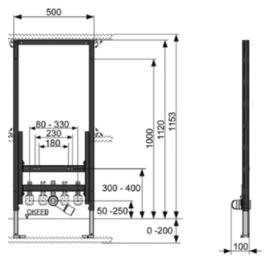 Монтажная рама TeceProfil 9330000 для подвесного биде без шумоизоляционной пластины схема 2