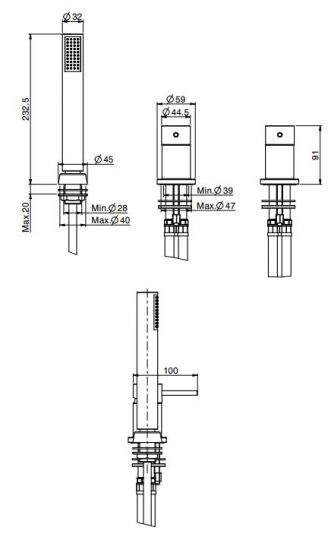 Fima carlo frattini Spillo Tech смеситель для ванны/душа F3044/1TN схема 2