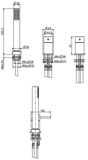 Смеситель для ванны и душа Fima carlo frattini Spillo steel F3074/1INOX схема 2 Смеситель для ванны и душа Fima carlo frattini Spillo steel F3074/1INOX схема 2