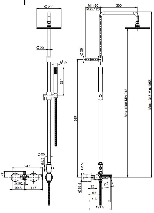 Fima - carlo frattini Mast стойка душевая с тропическим душем F3134/2