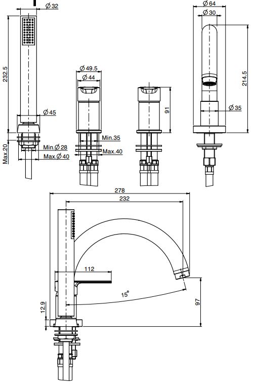 Смеситель для ванны и душа Fima carlo frattini Mast F3144N ФОТО