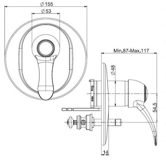 Смеситель для ванны/душа Fima carlo frattini Lamp/Bell с переключателем на 2 потребителя F3369X2CR схема 3
