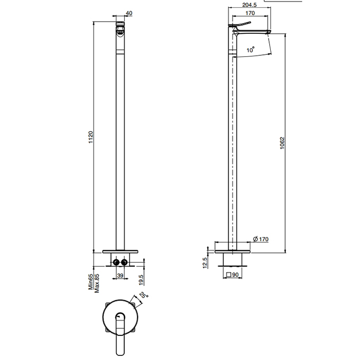 Смеситель для раковины напольный Fima carlo frattini Flo F3801/PN излив 170мм ФОТО