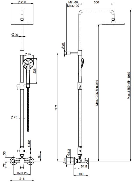 Fima - carlo frattini Serie 22 стойка душевая с тропическим душем F3835/2 цена от 59 155 ₽ Фото Fima - carlo frattini Serie 22 стойка душевая с тропическим душем F3835/2