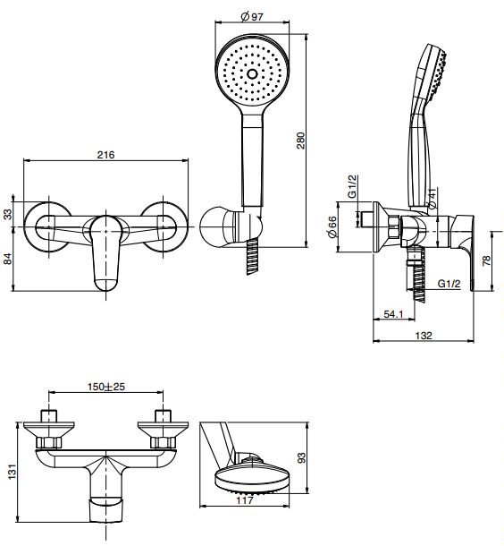 Изображение Настенный смеситель для душа Fima carlo frattini Serie 22 цвета хром F3835