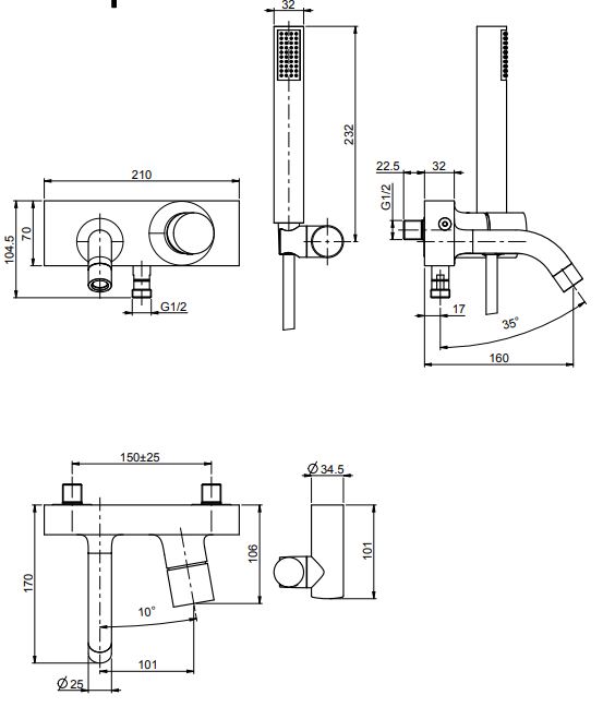 Смеситель для ванны и душа Fima carlo frattini Fluid F3854