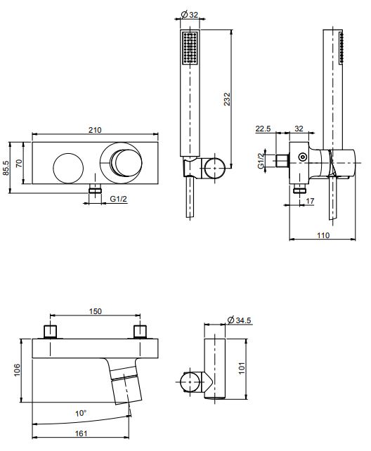 Смеситель для душа Fima carlo frattini Fluid с ручным душем и держателем F3855