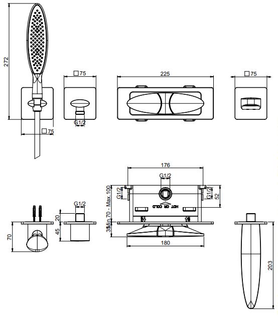 Смеситель для ванны и душа Fima carlo frattini Eclipse F3909X2