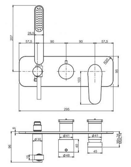 Овальный смеситель для ванны c душем Fima carlo frattini Next F3959NX2 схема 2