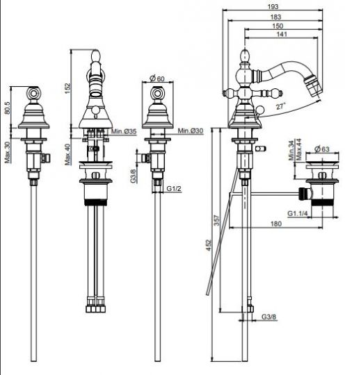 Fima carlo frattini Elizabeth/Epoque смеситель для биде F5052 схема 2 Fima carlo frattini Elizabeth/Epoque смеситель для биде F5052 схема 2