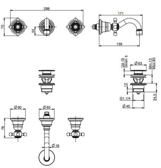 Fima carlo frattini Elizabeth/Epoque смеситель для раковины F5081/5 схема 2