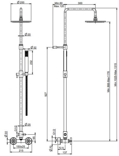 Fima - carlo frattini Maxima стойка душевая с тропическим душем F5305/2 схема 2