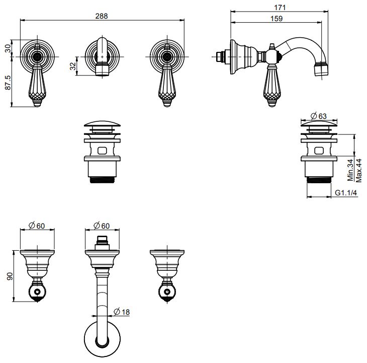 Встраиваемый смеситель для раковины Fima Carlo Frattini Herend Chic F5401/5
